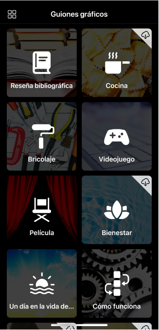 Opciones de guion gráfico.