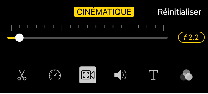 Le curseur « Profondeur de champ », disponible lorsque vous touchez le bouton Cinématique.