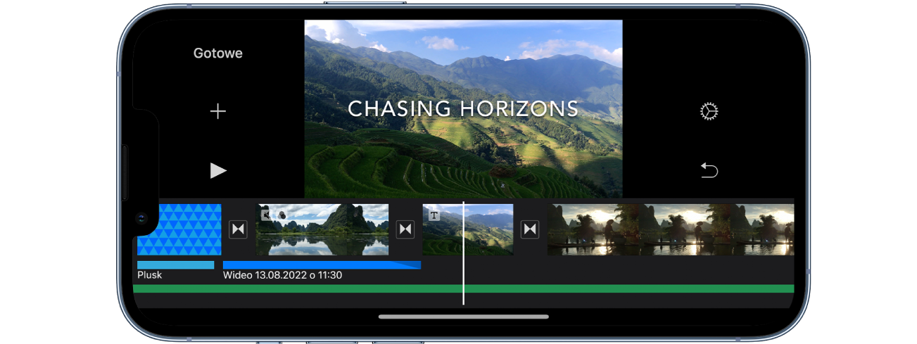 Projekt filmu w iMovie na iPhonie.