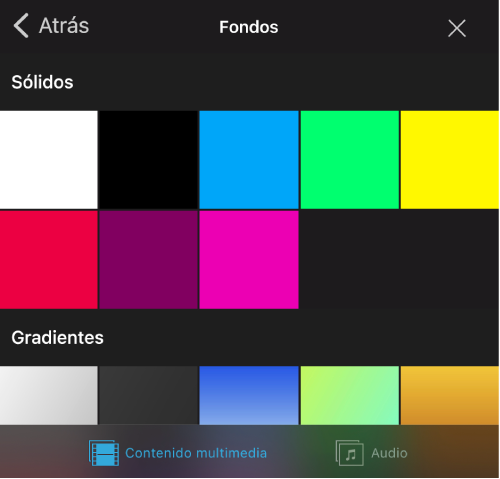 Proyecto con un fondo con patrón en el visor y el explorador de fondos abierto a la derecha.