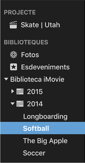 Llista de biblioteques amb esdeveniments ordenats i agrupats per any