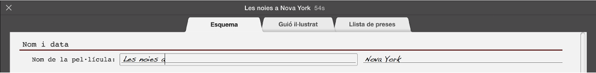 Introduint text al tauler “Esquema” del tràiler