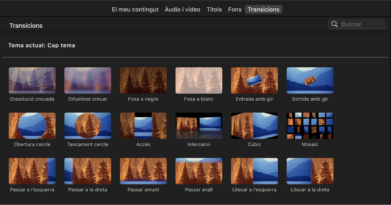 Explorador amb les transicions disponibles