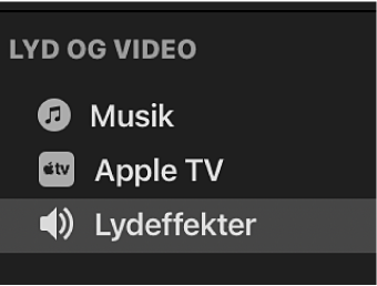 Lydeffekter valgt i indholdsoversigt