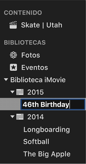 Evento al que se está cambiando de nombre en la lista Bibliotecas
