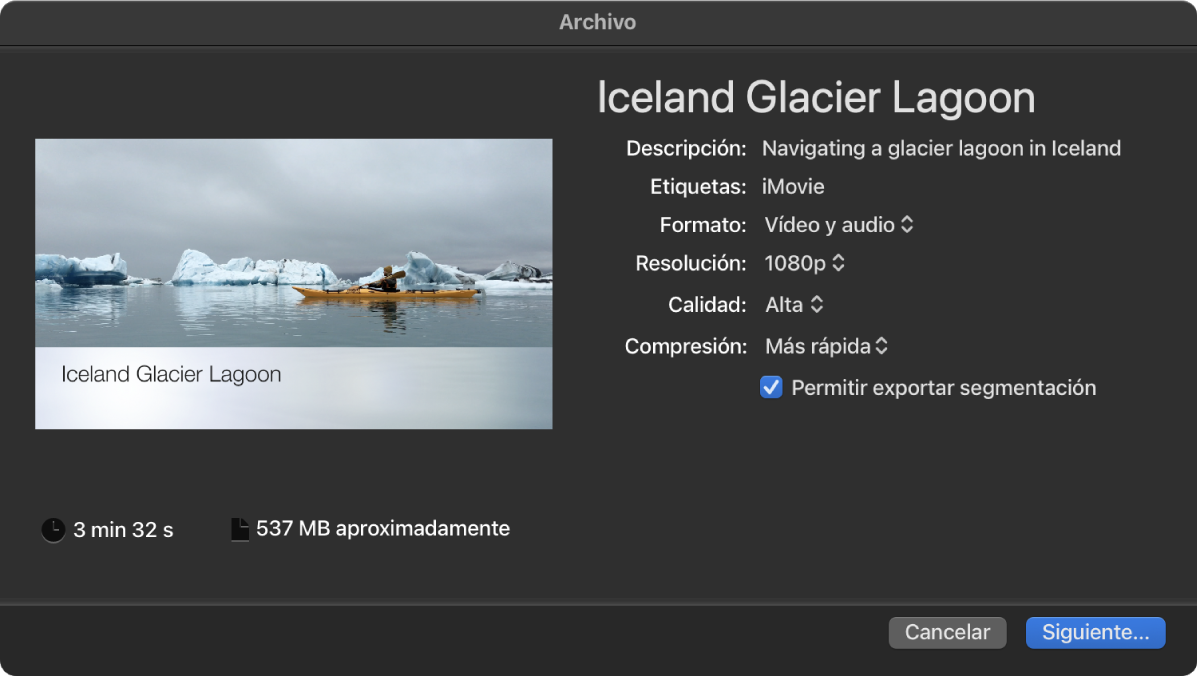 Cuadro de diálogo para compartir archivo