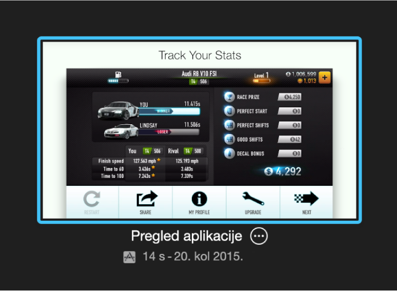 Pretpregled aplikacije u prikazu Projekti