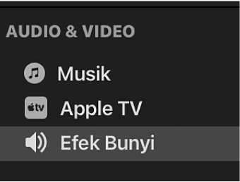 Efek Bunyi yang dipilih di bar samping