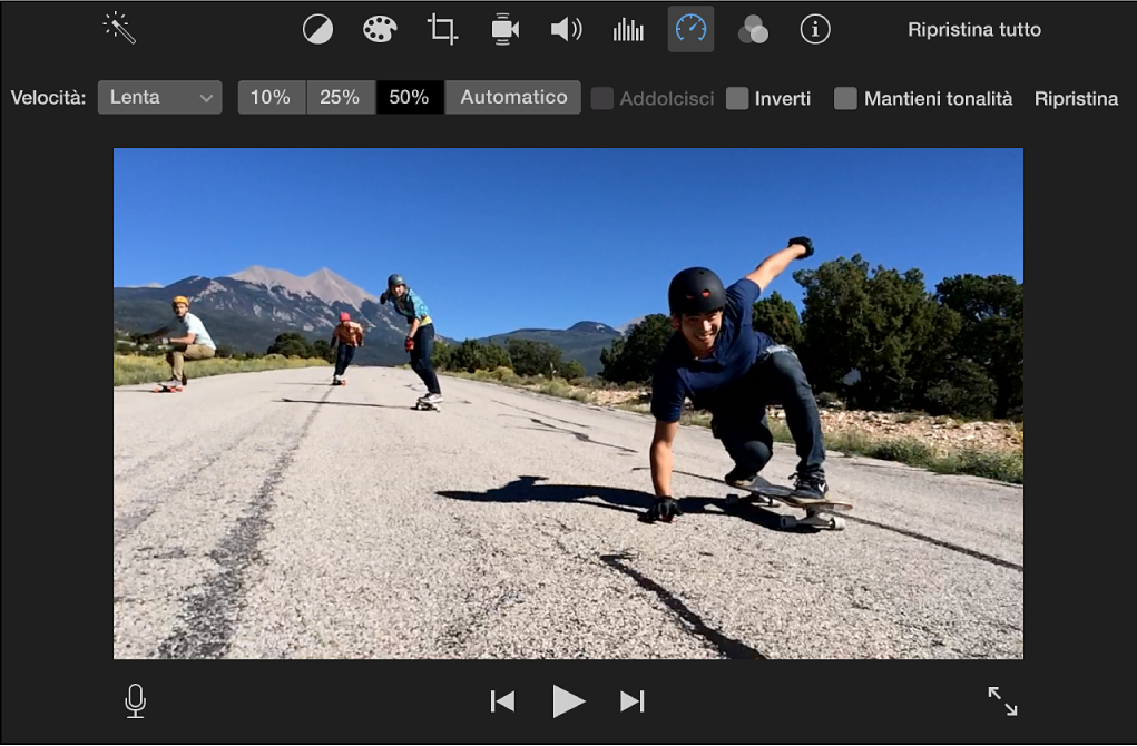 Controlli di velocità sopra il clip nel visore