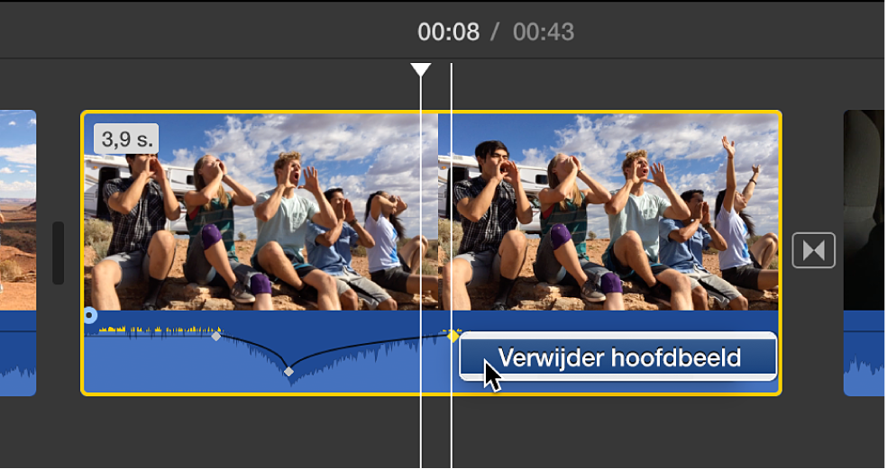 Audiohoofdbeeld wordt verwijderd uit de tijdbalk