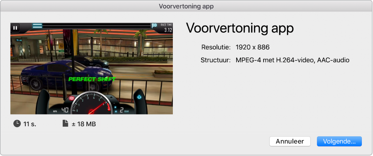 Dialoogvenster voor het delen van de voorvertoning van een app