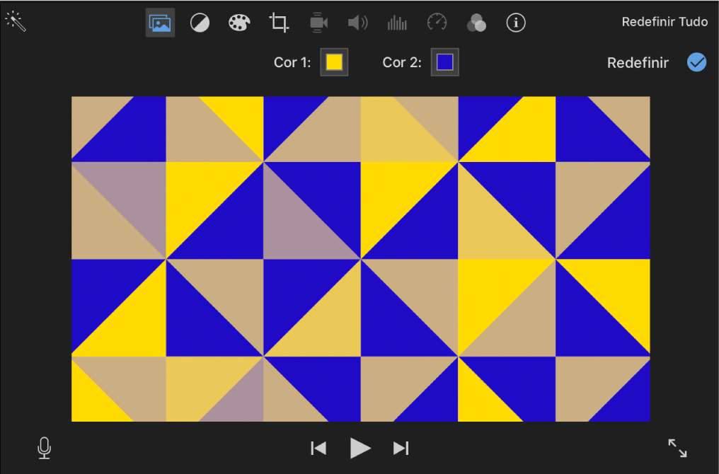 Fundo padrão no visualizador, com dois quadros de cores acima do visualizador.