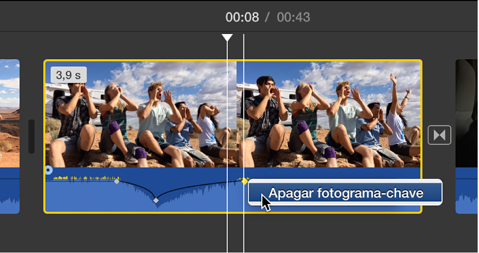 Fotograma-chave de áudio a ser apagado no cronograma
