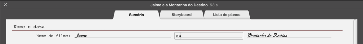 Texto a ser introduzido no painel Sumário do trailer