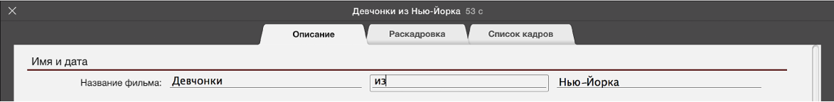Ввод текста в панели «Описание» для трейлера