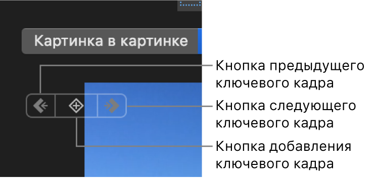 Кнопки предыдущего ключевого кадра, следующего ключевого кадра и удаления ключевого кадра в окне просмотра