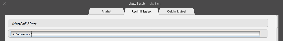 Fragman Resimli Taslak bölümüne girilen metin