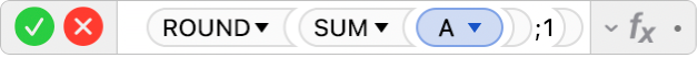 محرر الصيغ يعرض الصيغة =ROUND(SUM(A),1).