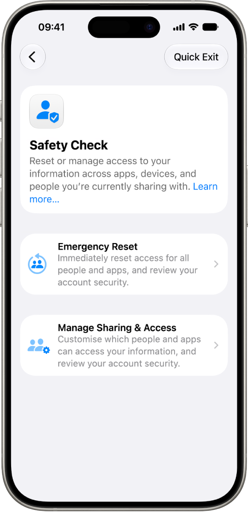 An iPhone showing the Safety Check screen.