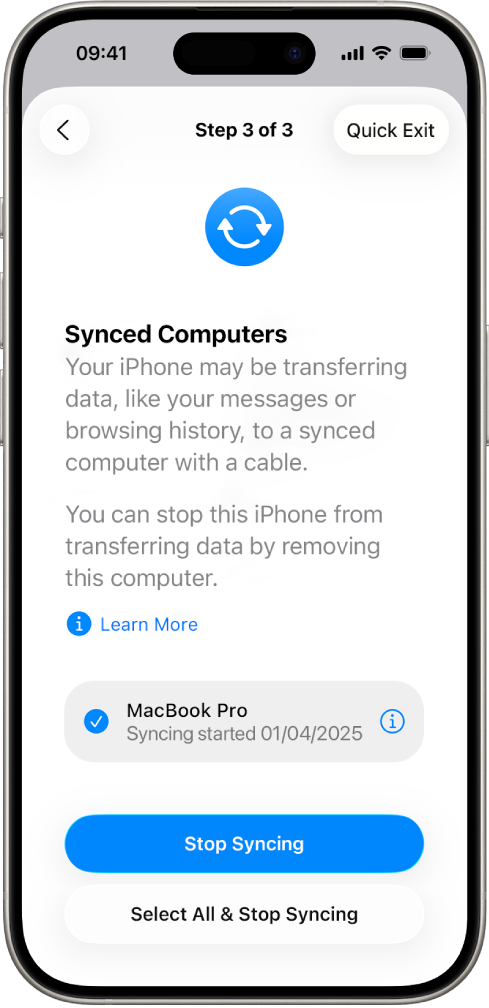 An iPhone screen showing the Synced Computers screen.
