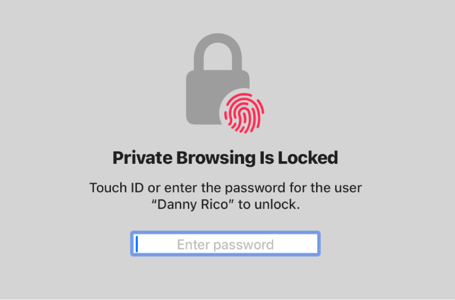 A Private Browsing screen showing it’s locked.