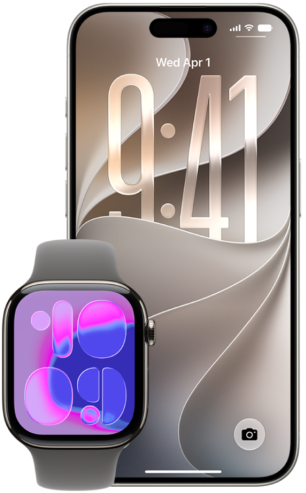 An Apple Watch and iPhone.