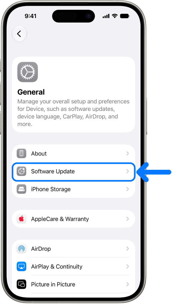 The iPhone screen showing that a software update is available.
