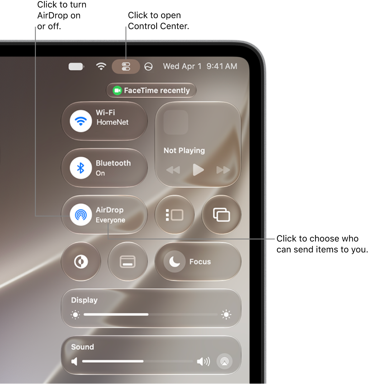 Using AirDrop from the Control Center.