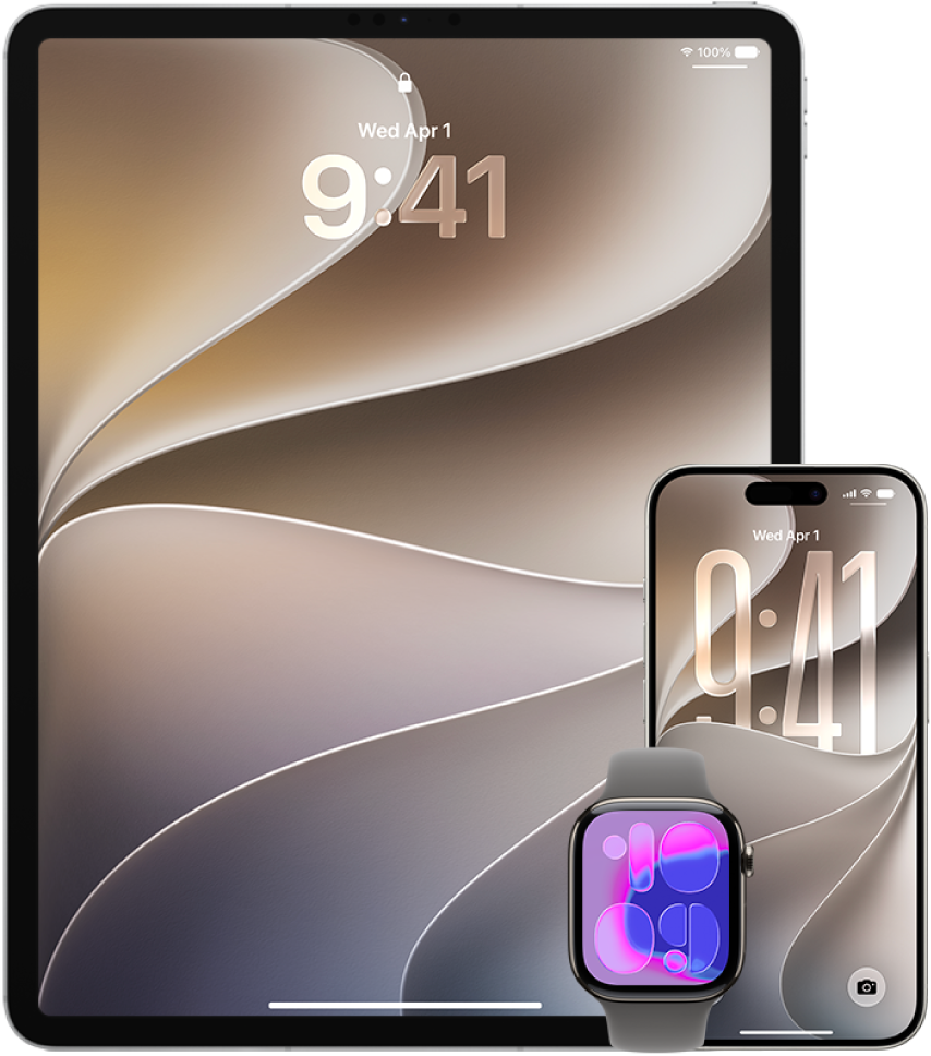 An iPhone, iPad, and Apple Watch.