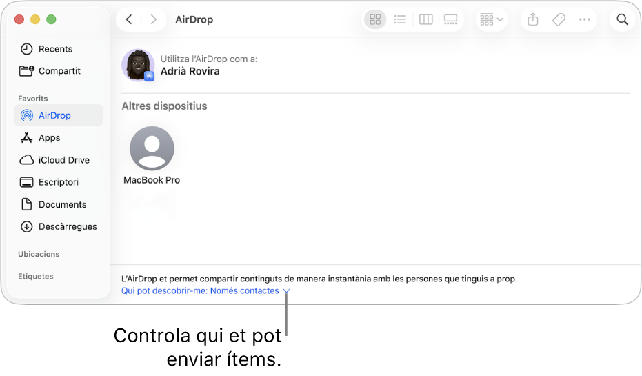 La finestra de l’AirDrop al Finder.