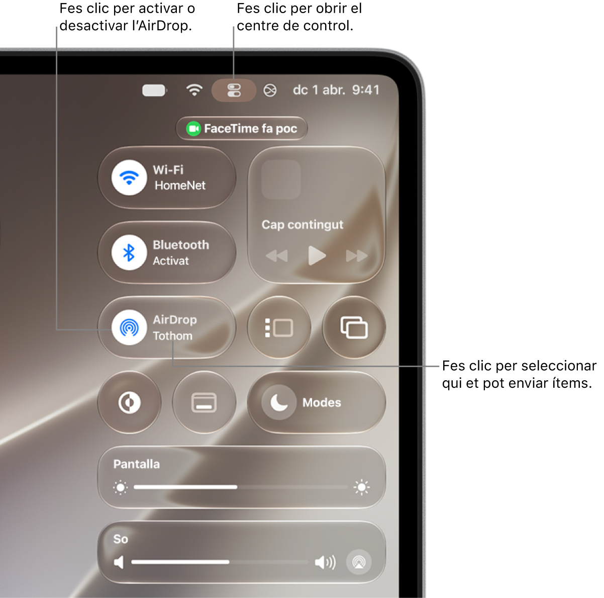 Utilitzar l’AirDrop des del centre de control