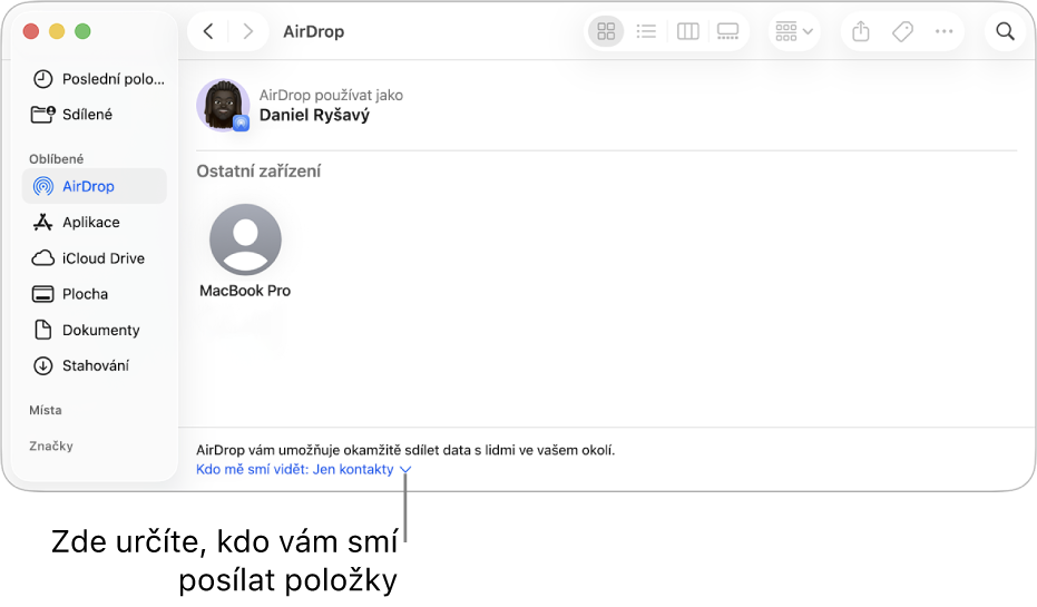 Okno AirDrop ve Finderu