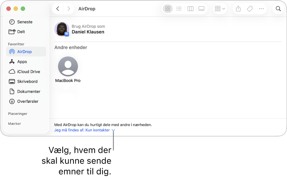 AirDrop-vinduet i Finder.
