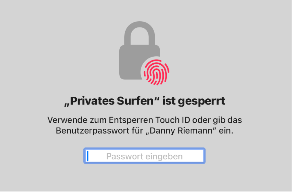 Ein gesperrter Bildschirm „Privates Surfen“.