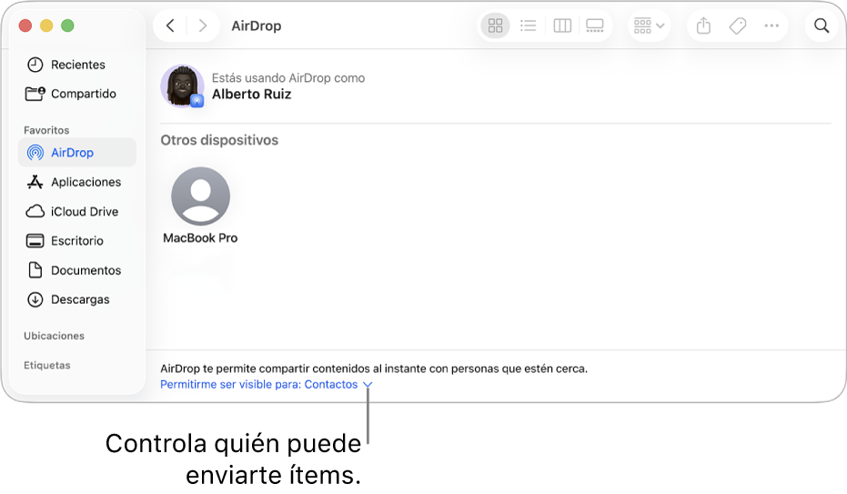 Ventana de AirDrop del Finder.