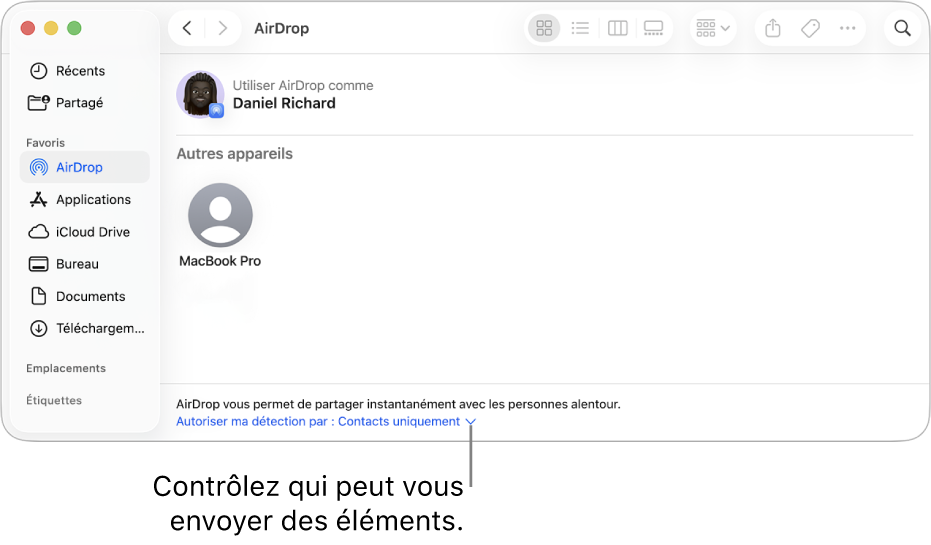 La fenêtre AirDrop du Finder.