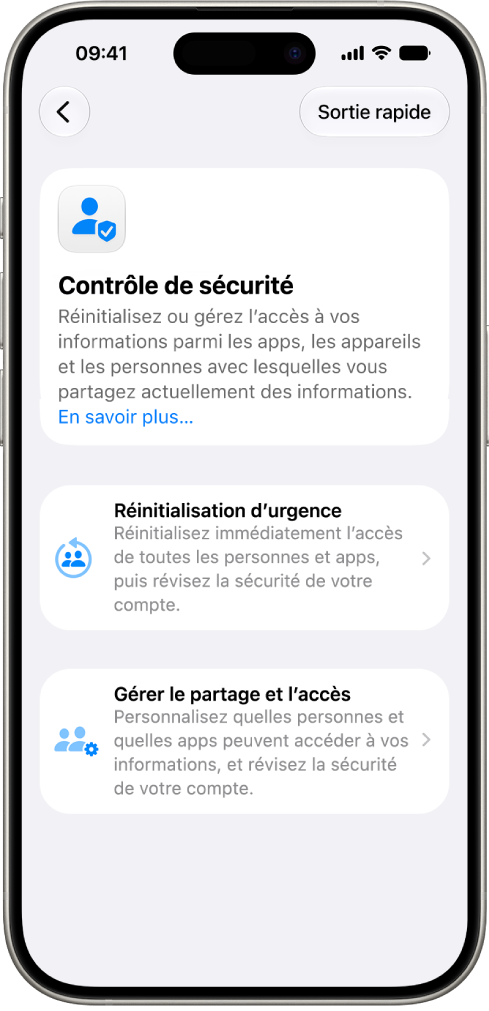Un iPhone qui affiche l’écran Contrôle de sécurité.