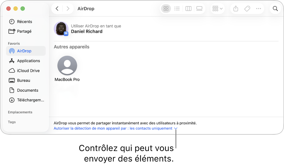 Fenêtre AirDrop du Finder.