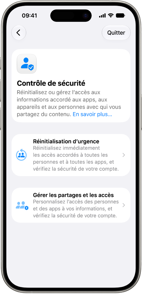 Un iPhone affichant l’écran Contrôle de sécurité.