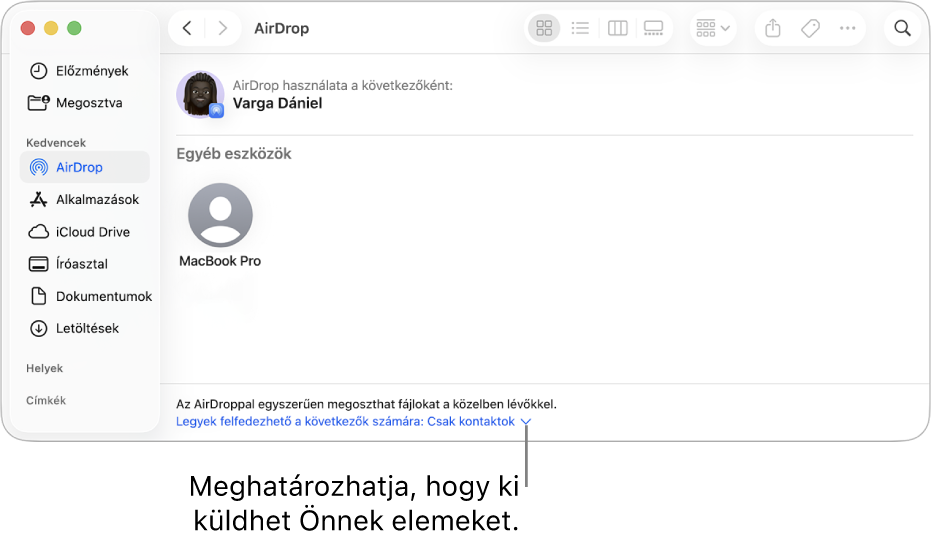 A Finder AirDrop ablaka.