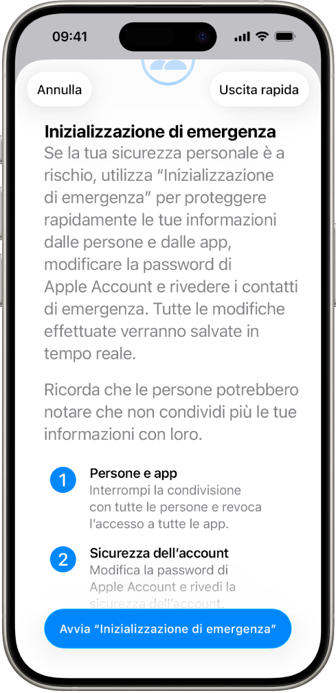 Una schermata che mostra un pulsante per avviare l’inizializzazione di emergenza.