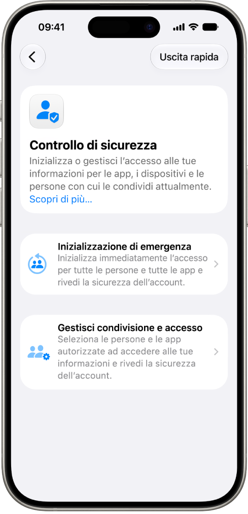La schermata di “Controllo di sicurezza” su iPhone.