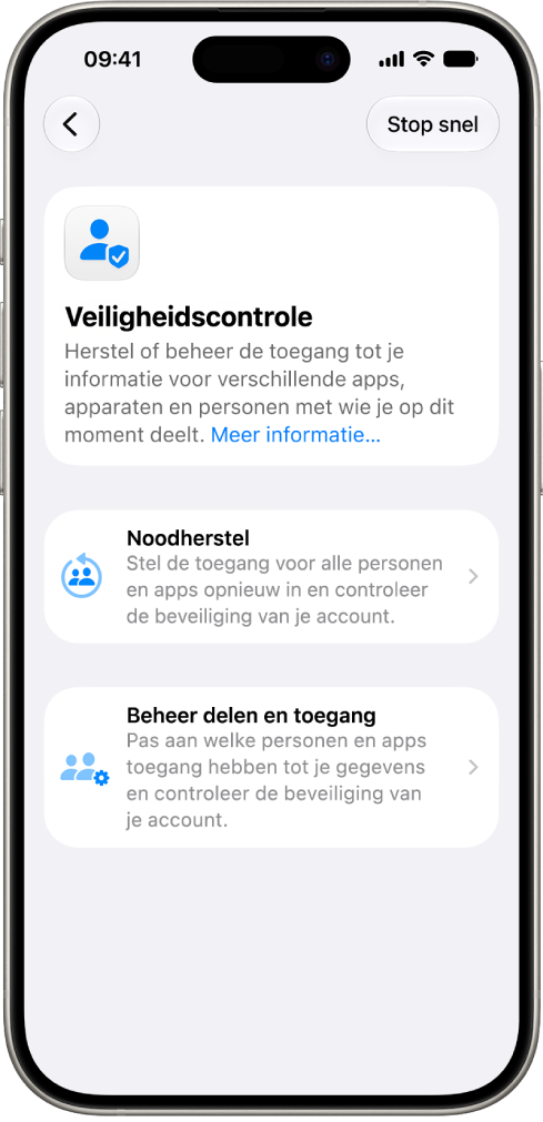 Een iPhone met het scherm van Veiligheidscontrole.