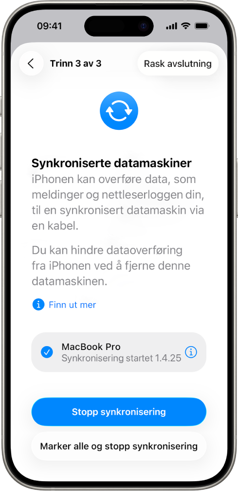 En iPhone som viser Synkroniserte datamaskiner-skjermen.