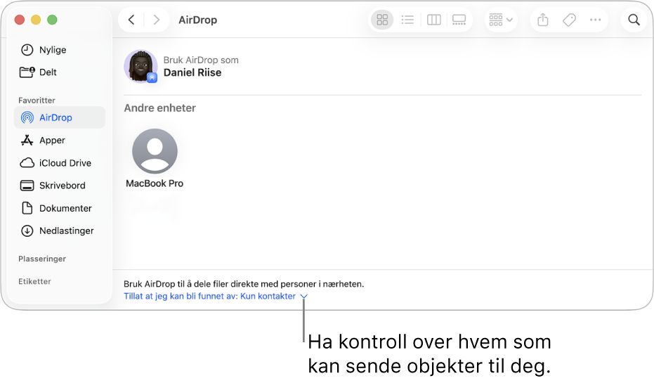 AirDrop-vinduet i Finder.