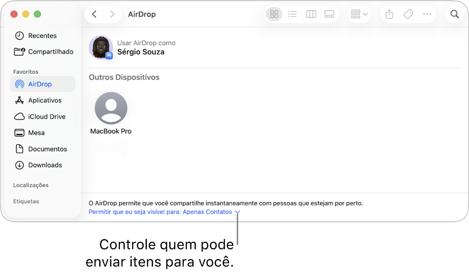 A janela do AirDrop no Finder.