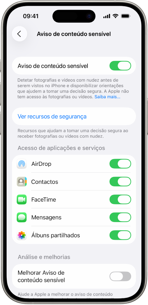 Um iPhone a mostrar o ecrã de aviso de conteúdo sensível.
