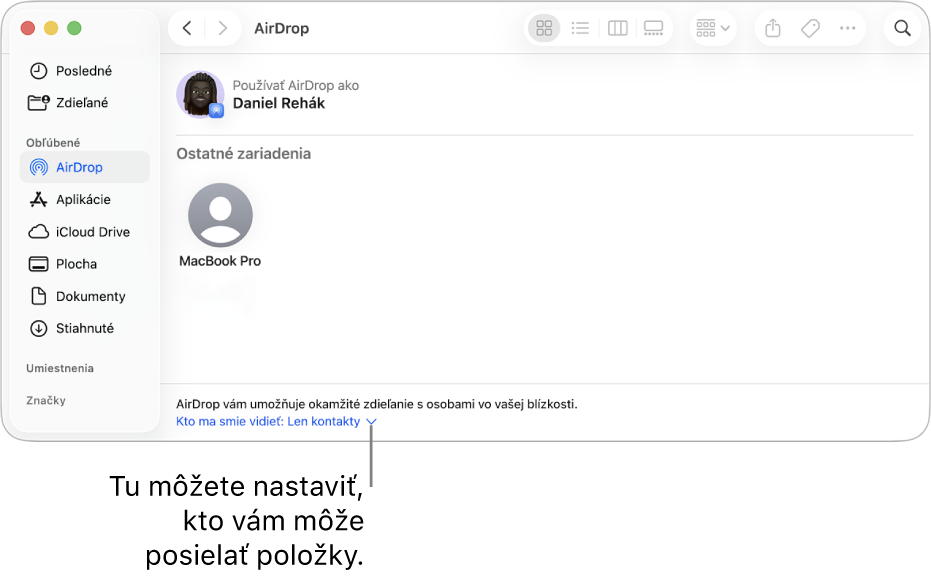 Okno Finder AirDrop.