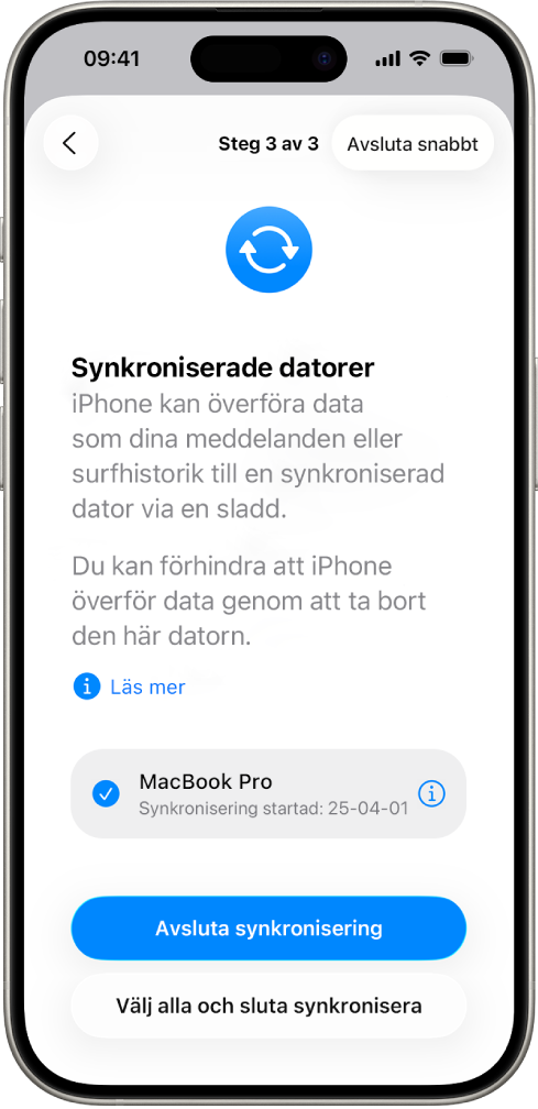 En iPhone som visar skärmen Synkroniserade datorer.