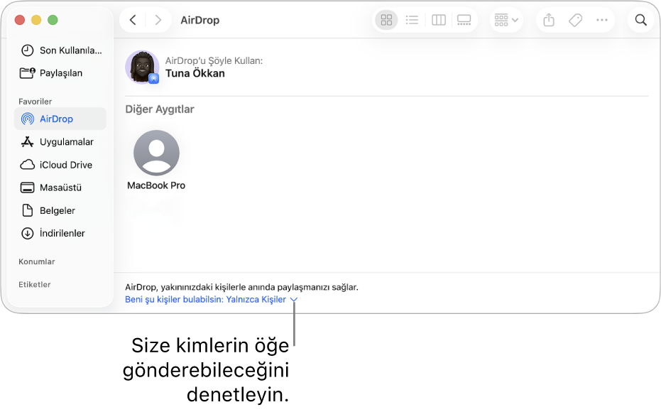 Finder AirDrop penceresi.